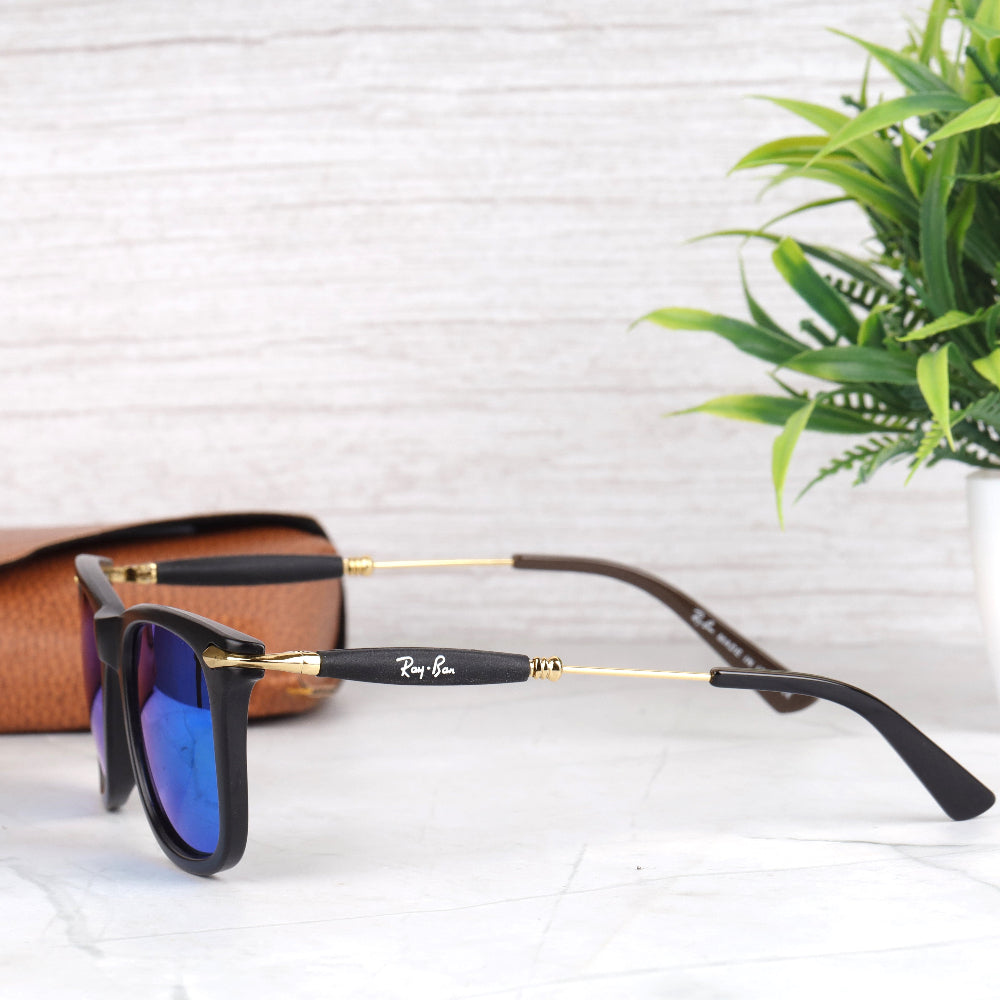 Classic Square 2148 Gold-Blue Mirror Sunglass with gold square frame and UV 400 mirror lenses from JUO INDIA.